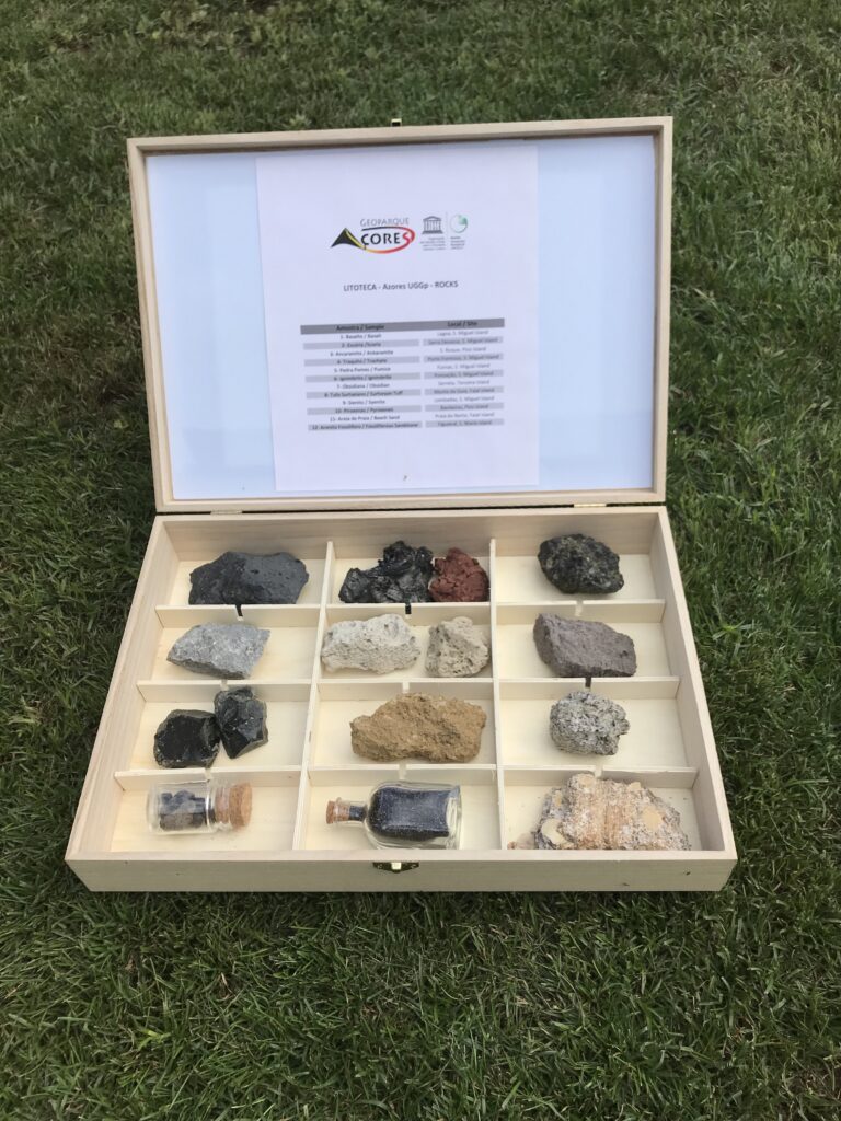 Box of rock samples from Portuguese Geoparks